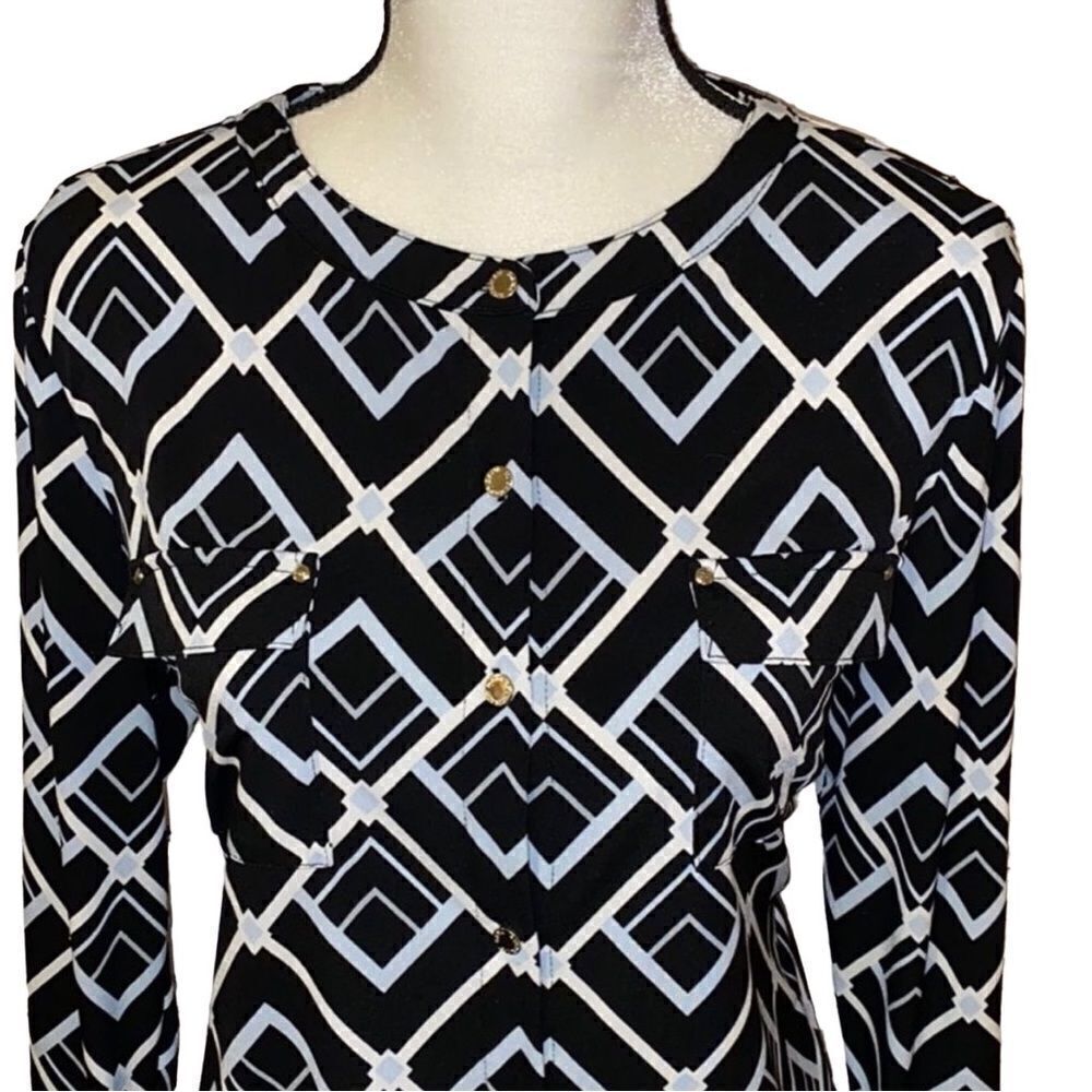 Dana Buchman Button Down Geometric Print Blouse - Picture 2 of 10